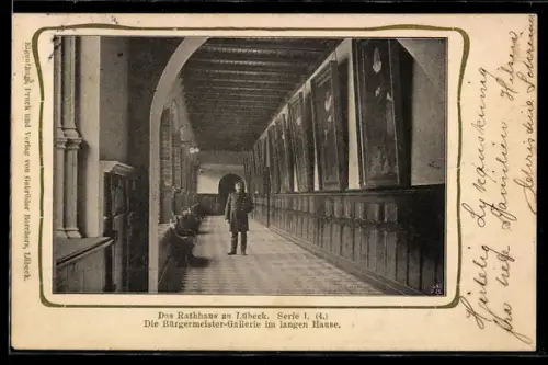 AK Lübeck, Rathaus, Bürgermeister-Galerie im langen Hause