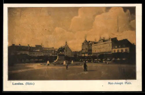 AK Landau /Pfalz, Max-Joseph Platz, Panorama mit Reiterdenkmal