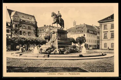 AK Landau /Pfalz, Reiterdenkmal auf dem Paradeplatz