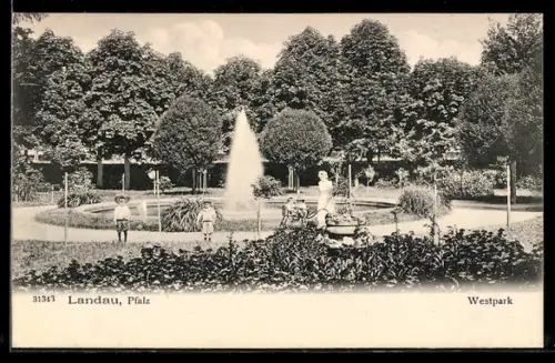 AK Landau, Pfalz, Westpark, Springbrunnen, Panorama