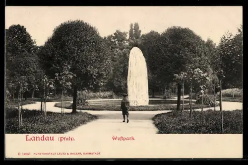 AK Landau /Pfalz, Westpark, Springbrunnen