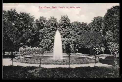 AK Landau /Pfalz, Partie im Westpark, mit Fontäne