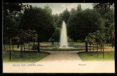 AK Landau /Pfalz, Westpark, Springbrunnen