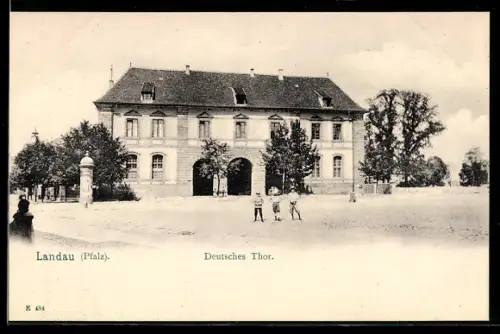 AK Landau /Pfalz, Deutsches Thor, Panorama, Litfasssäule
