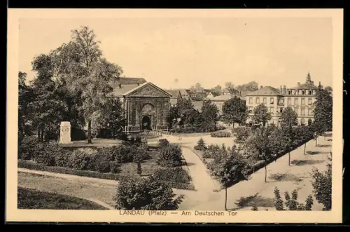 AK Landau /Pfalz, Am Deutschen Tor, Parkanlage, Ansicht aus der Vogelschau