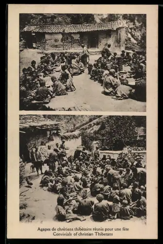 AK Agapes de chrétiens thibétains réunis pour une fête, asiatische Volkstypen