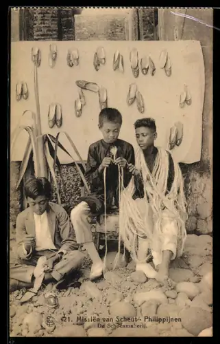 AK Philippijnen, Missien van Scheut, De Schoenmakerij, asiatische Volkstypen