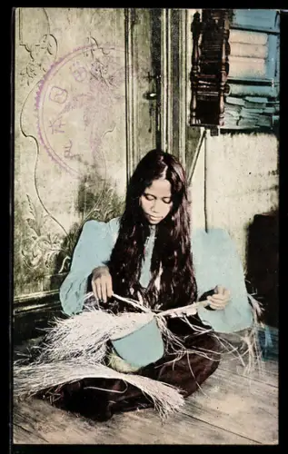 AK Manila /P. I., Hat Weaving, La Guna, asiatische Volkstypen