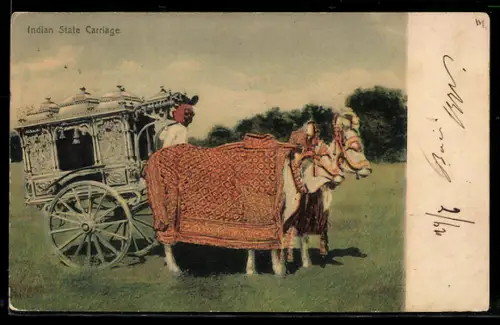 AK Indian, Indian State Carriage, Inder mit Ochsengespann