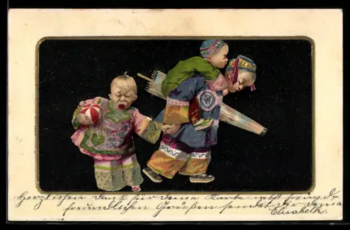 Künstler-AK China, Chinesische Kinder mit Schirm