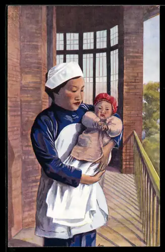 Künstler-AK China, A Chinese Christian Hospital, Nurse with a Little Patient