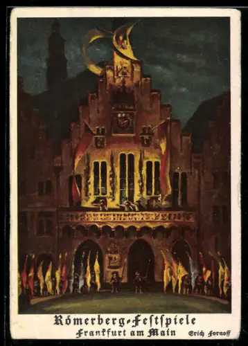 Künstler-AK Alt-Frankfurt, Römerberg-Festspiele am Römer, Nächtliche Szene