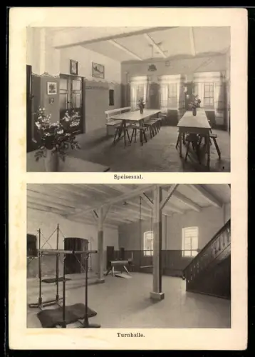 AK Fallingbostel, Jugendheim Zum Paradies der Heide, Speisesaal, Turnhalle