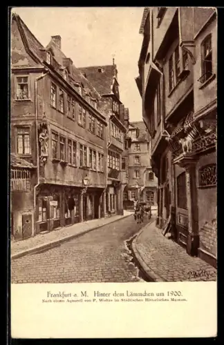 Künstler-AK Alt-Frankfurt, Hinter dem Lämmchen um 1900, rückseitig Grand Hotel