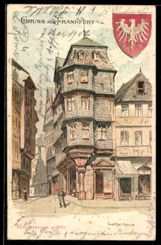 Lithographie Alt-Frankfurt, Lutherhaus, Stadtwappen