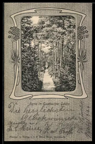 AK Geesthacht, Partie im Geesthachter Gehölz, Ornament-Rahmen