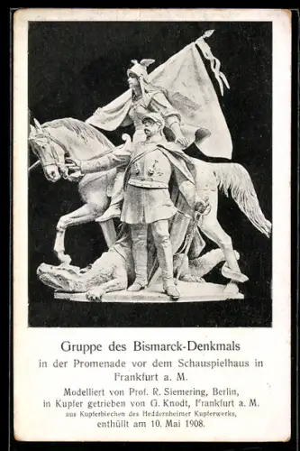 AK Frankfurt a. M., Gruppe des Bismarck-Denkmals vor dem Schauspielhaus, enthüllt 1908