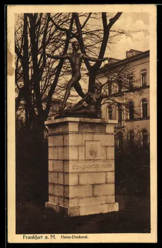 AK Frankfurt a. M., Heine-Denkmal, Gebäude im Hintergrund