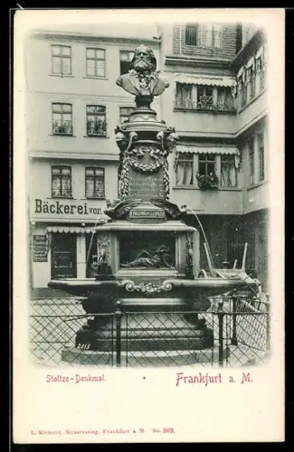 AK Alt-Frankfurt, Stoltze-Denkmal mit Bäckerei