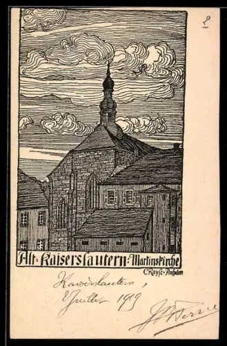Künstler-AK Kaiserslautern, Alt-Kaiserslautern, Martinskirche
