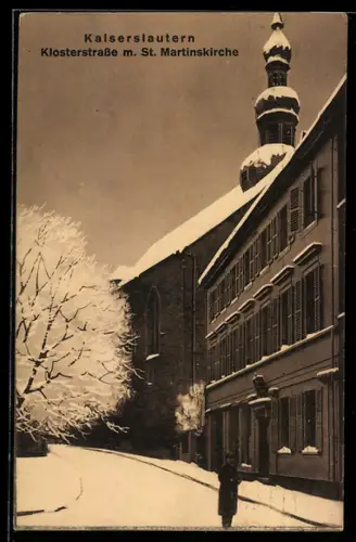 AK Kaiserslautern, Klosterstrasse mit St. Martinskirche im Winter