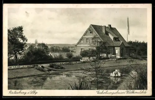 AK Ratzeburg i. Lbg., Erholungsheim Walkmühle, Panorama mit Blick zum Ort