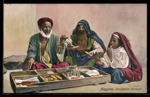 AK Ägypten, Süssigkeiten-Verkäufer preisen ihre Waren an, arabische Händler