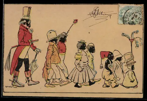 AK Afrikanische Männer und Frauen gehen der Grösse nach in Pärchen