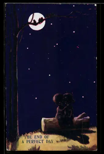 AK The End of a Perfect Day, Kleines Paar bei Vollmond