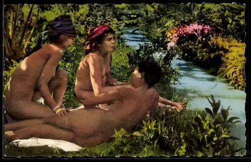 AK Afrique du Nord, Au bord de l`Oued, nackte Araberinnen