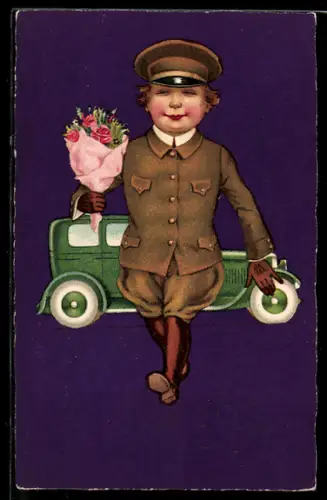 AK Frau in Uniform mit Breeches-Hosen von Limousine, Auto