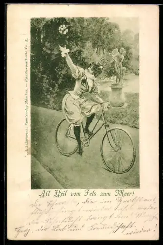 AK All Heil vom Fels zum Meer!, Fahrradfahrerin grüsst