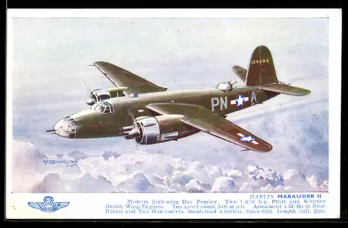 Künstler-AK Flugzeug Martin Marauder II über den Wolken