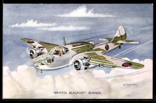 Künstler-AK Flugzeug Bristol Beaufort Bomber