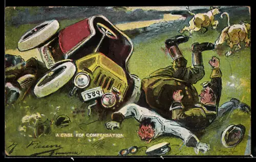 AK Autofahrer nach einem Unfall abseits der Strasse