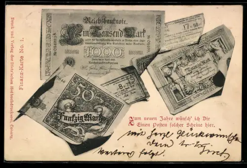 AK Reichsbanknoten und Anleihescheine, Neujahrsgruss