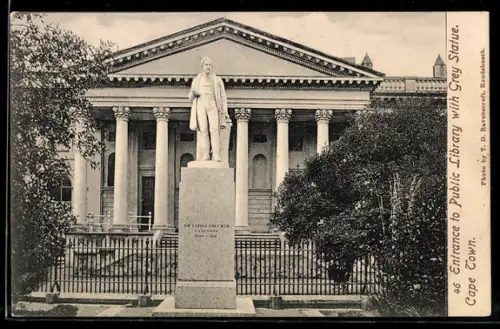 AK Capetown, Entrance to Public Library with Grey Statue
