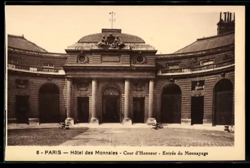 AK Paris, Hôtel des Monnaies, Cour d`Honneur, Entrée du Monnayage