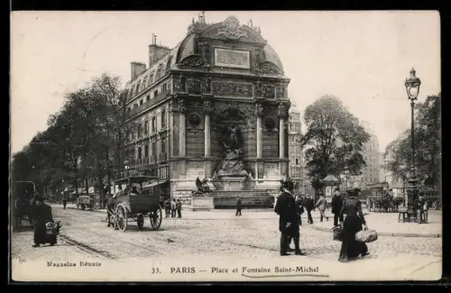 AK Paris, Place et Fontaine Saint-Michel