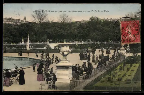 AK Paris, Le Jardin du Luxembourg animé par des promeneurs élégants
