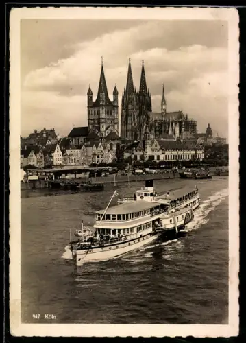 AK Köln, Dom, Gross St. Martin, Rheinschiff