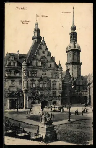 AK Dresden, König Albert-Denkmal, Kgl. Schloss, Schlossturm