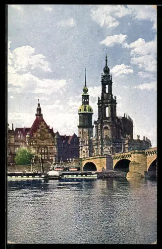 AK Dresden, Katholische Hofkirche und Augustusbrücke