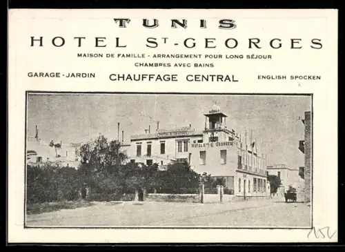 Vertreterkarte Tunis, Hotel St. Georges, Strassenpartie vor dem Hotel
