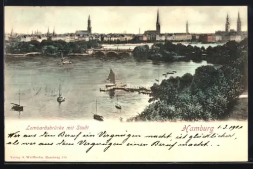 AK Hamburg-Neustadt, Lombardsbrücke mit Stadt