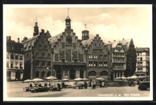 AK Alt-Frankfurt, Der Römer, Marktplatz mit Marktständen