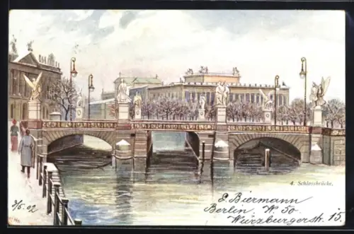 Künstler-AK Berlin, Schlossbrücke im Winter