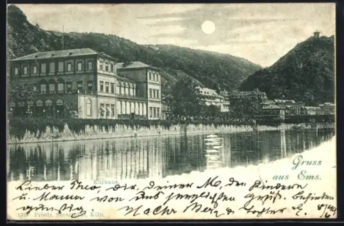 AK Ems, Kurhaus, Flusslandschaft, Berge, Vollmond