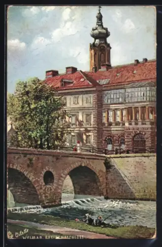 Künstler-AK Weimar, Residenzschloss, Brücke