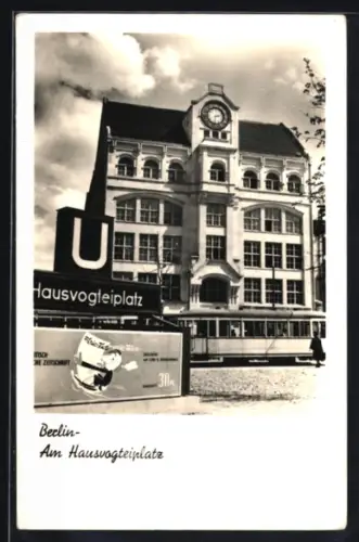 AK Berlin, Hausvogteiplatz, U-Bahn-Eingang, Strassenbahn, Uhrgebäude